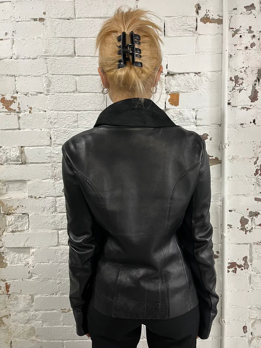 2010s Barbara Bui Horizontal Zips Black Leather Jacket AtGDxIB 2