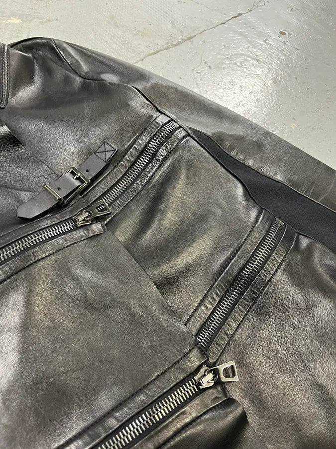 2010s Barbara Bui Horizontal Zips Black Leather Jacket AtGDxIB 7