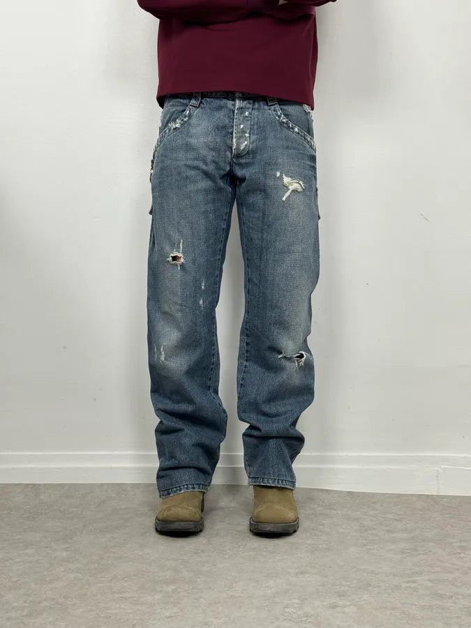 2010s Bikkembergs Blue Avant-Garde Denim Jeans RaWEDOT 2