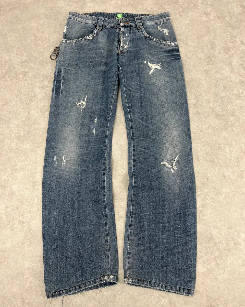 2010s Bikkembergs Blue Avant-Garde Denim Jeans RaWEDOT 1