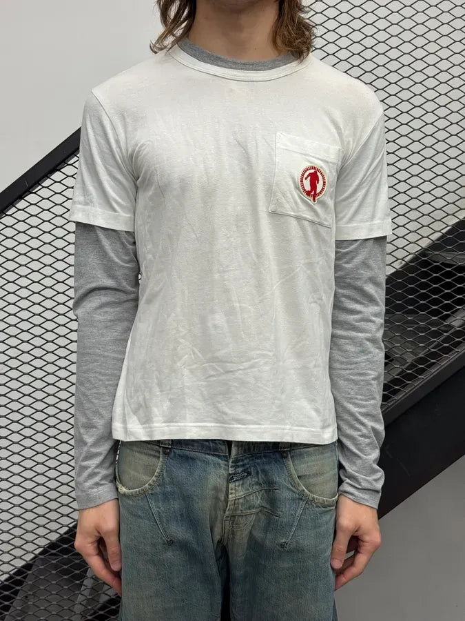 2010s Bikkembergs White & Grey Layered Logo Longsleeve tPahLlj 0