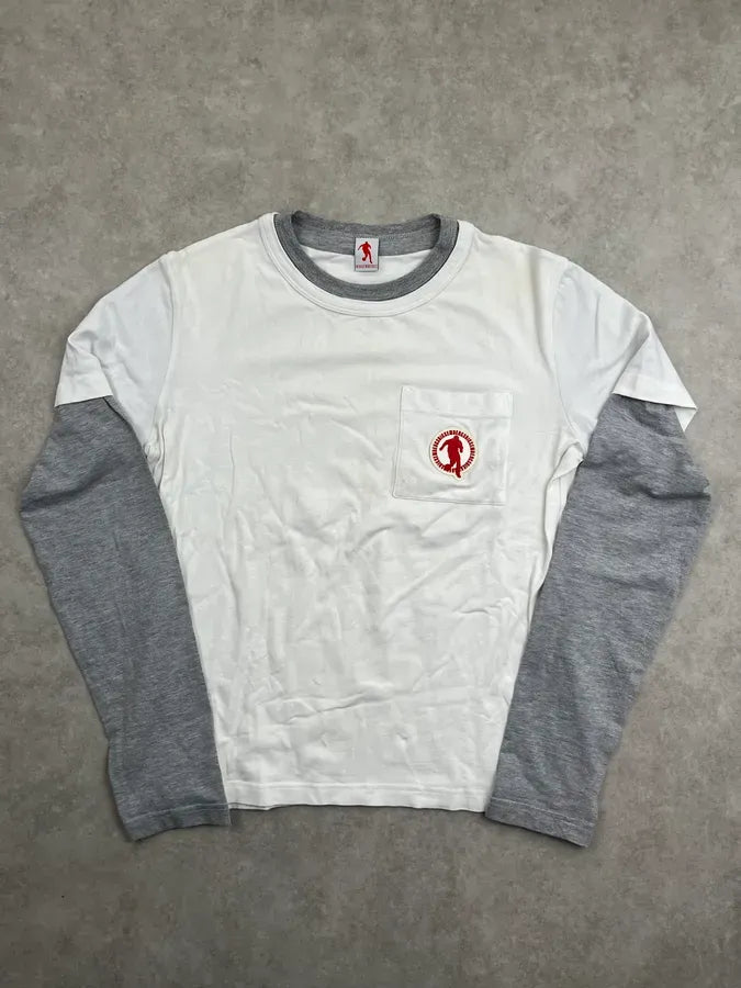 2010s Bikkembergs White & Grey Layered Logo Longsleeve tPahLlj 1
