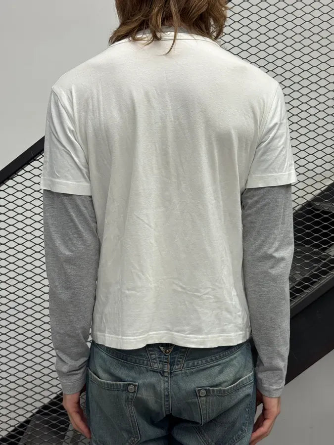 2010s Bikkembergs White & Grey Layered Logo Longsleeve tPahLlj 2