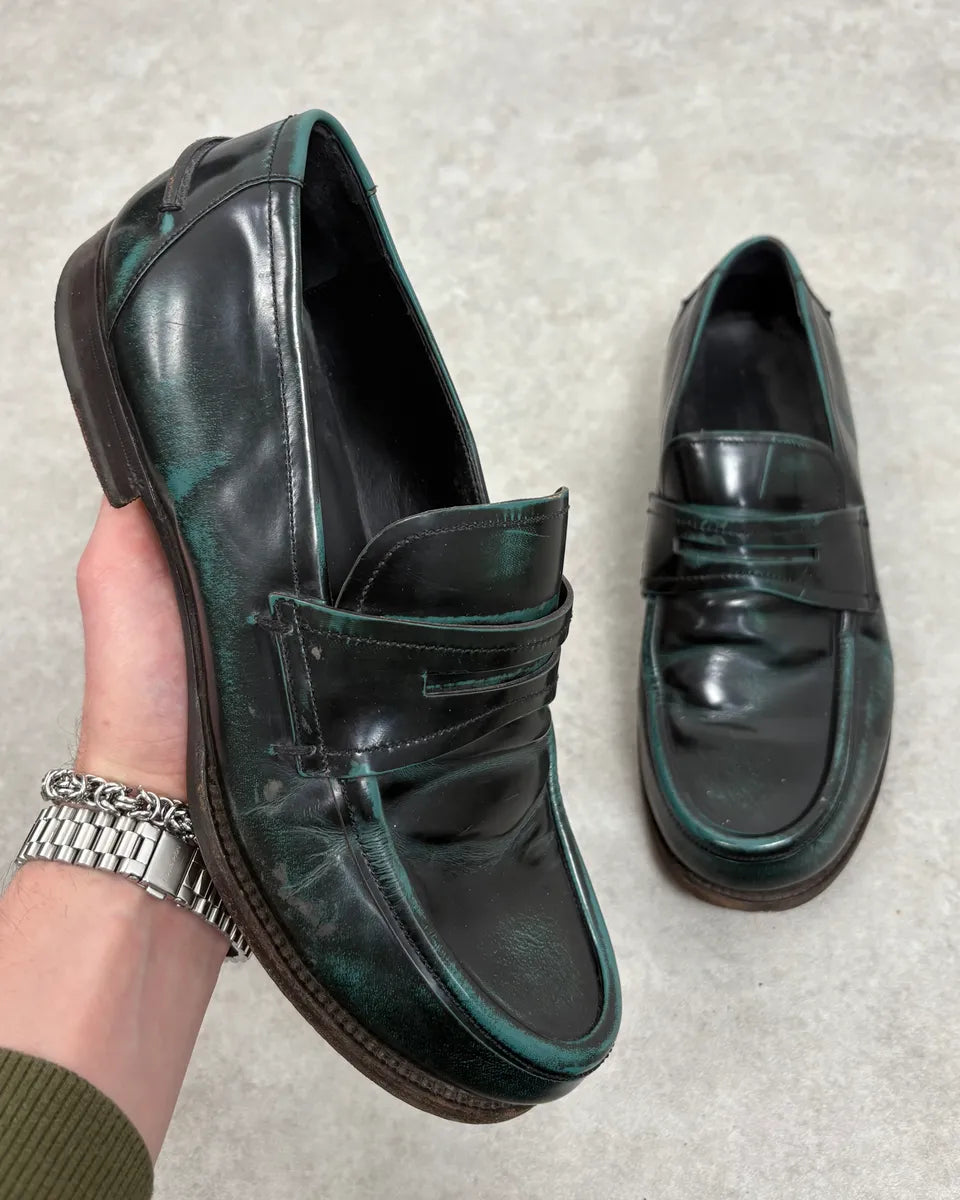 2010s Bottega Veneta Black Green Leather Loafers VQRREap 0