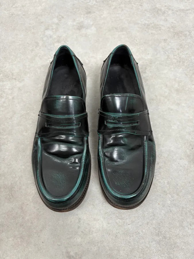 2010s Bottega Veneta Black Green Leather Loafers VQRREap 1