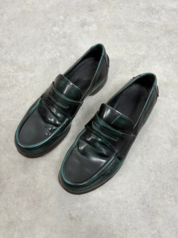 2010s Bottega Veneta Black Green Leather Loafers VQRREap 2