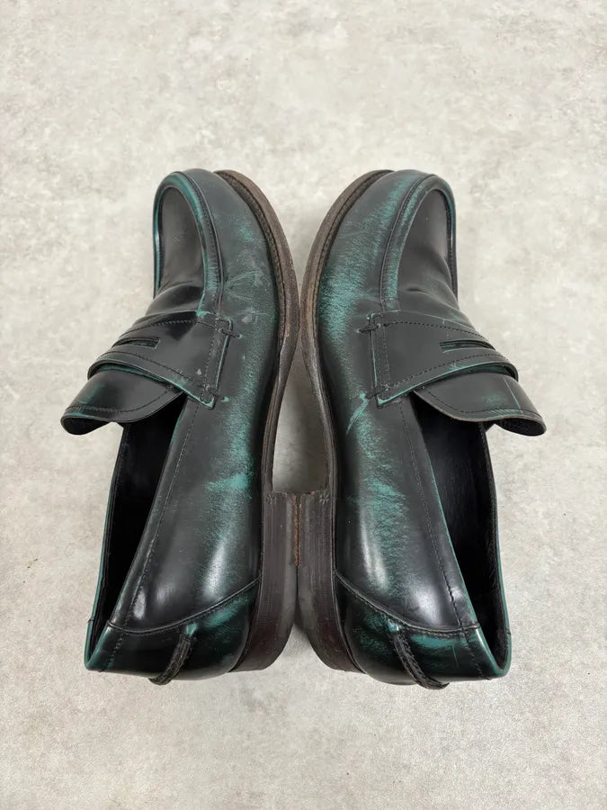 2010s Bottega Veneta Black Green Leather Loafers VQRREap 3