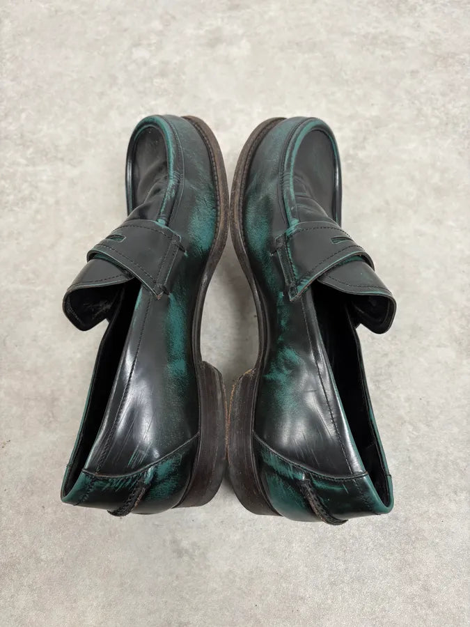 2010s Bottega Veneta Black Green Leather Loafers VQRREap 4