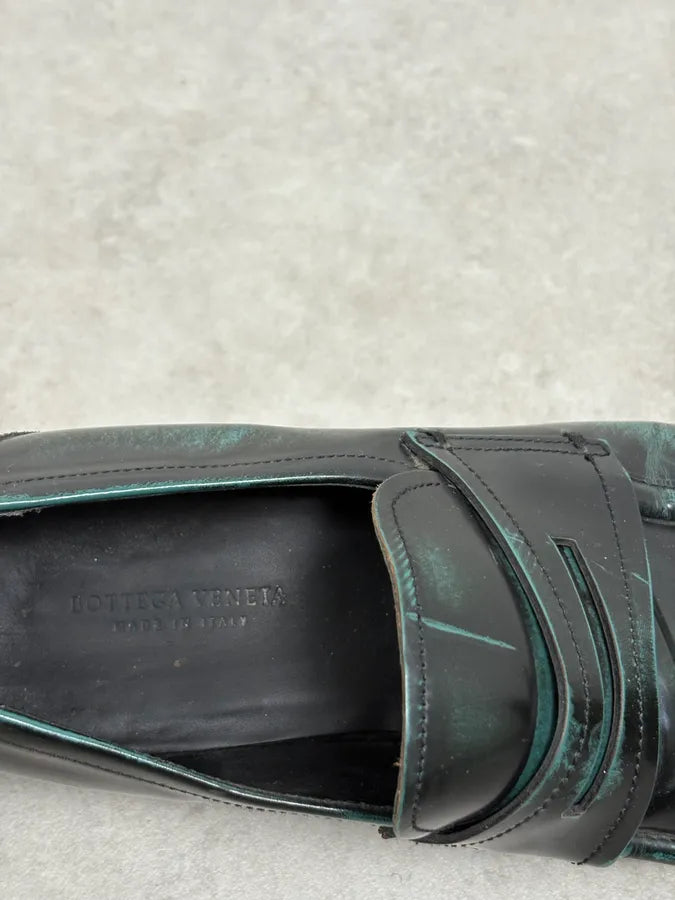 2010s Bottega Veneta Black Green Leather Loafers VQRREap 5