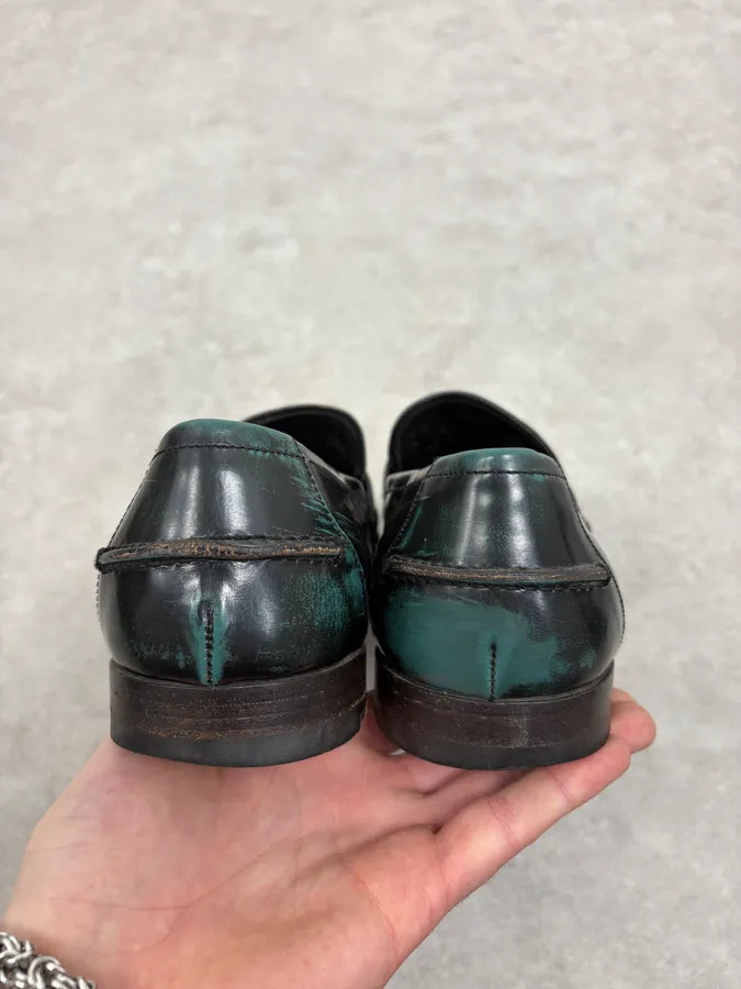 2010s Bottega Veneta Black Green Leather Loafers VQRREap 6