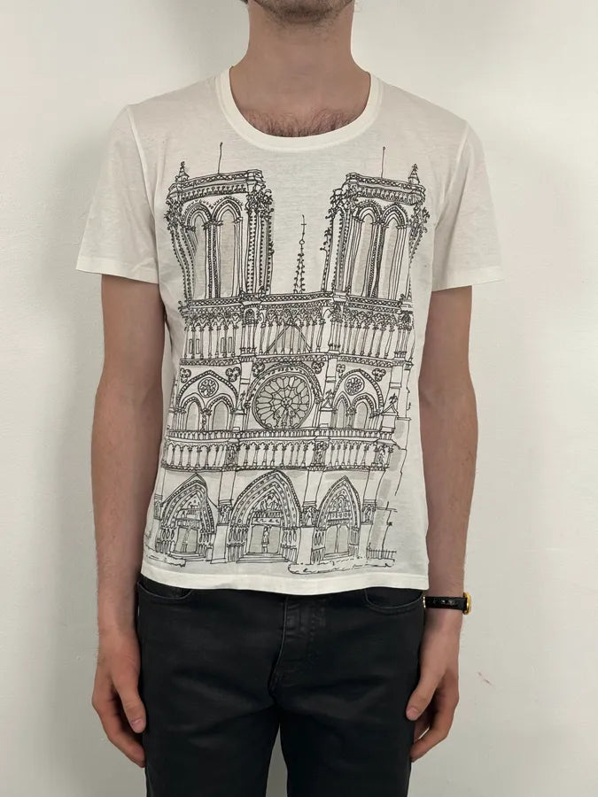 2000s Burberry White Notre-Dame Print T-Shirt HtipZlI 1