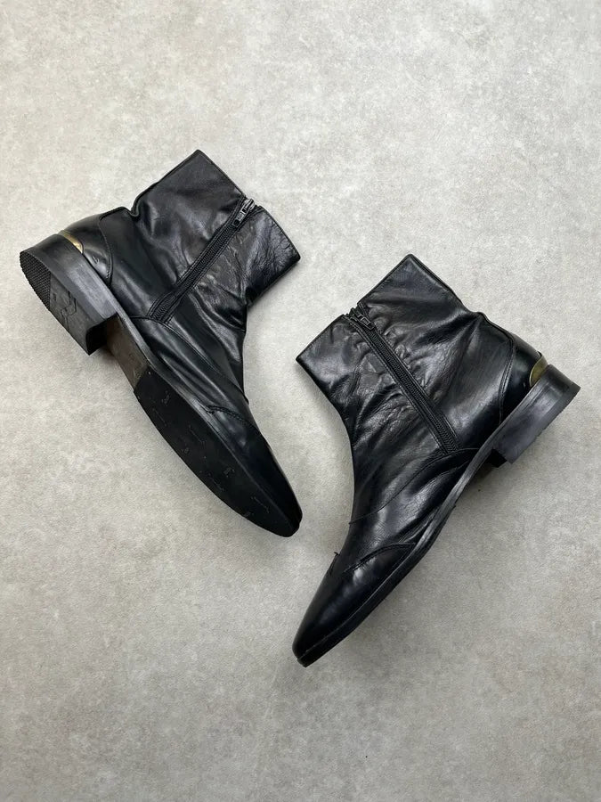 2010s Cavalli Biker Black Leather Ankle Boots eMTxiAr 2