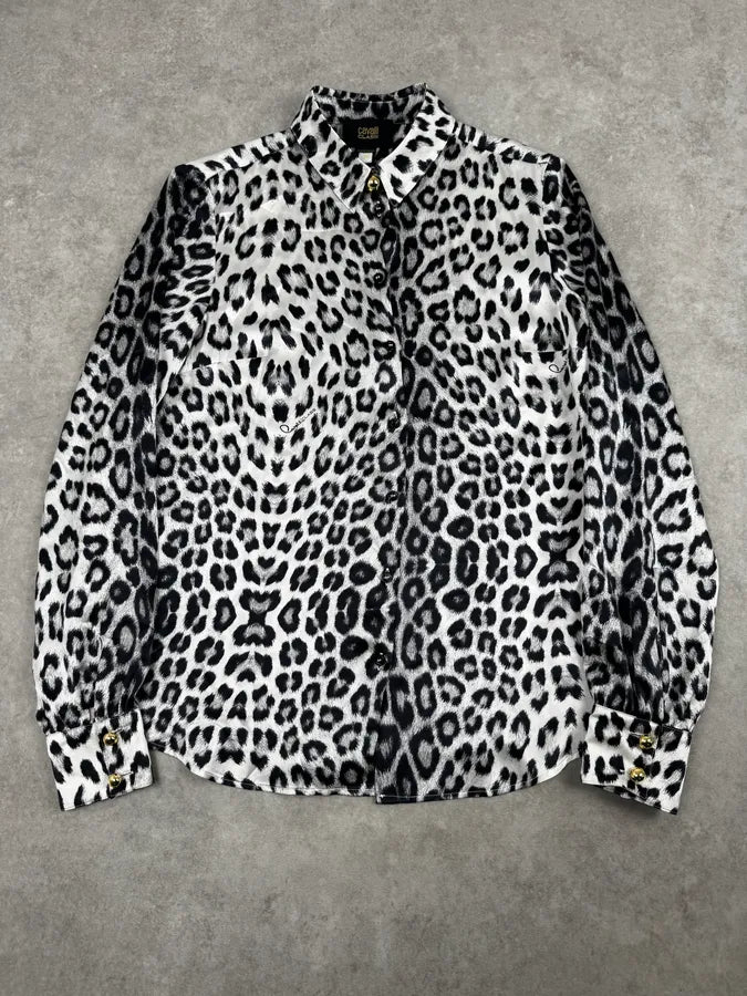2010s Cavalli Black & White Leopard Silk Shirt JmTDmxF 0