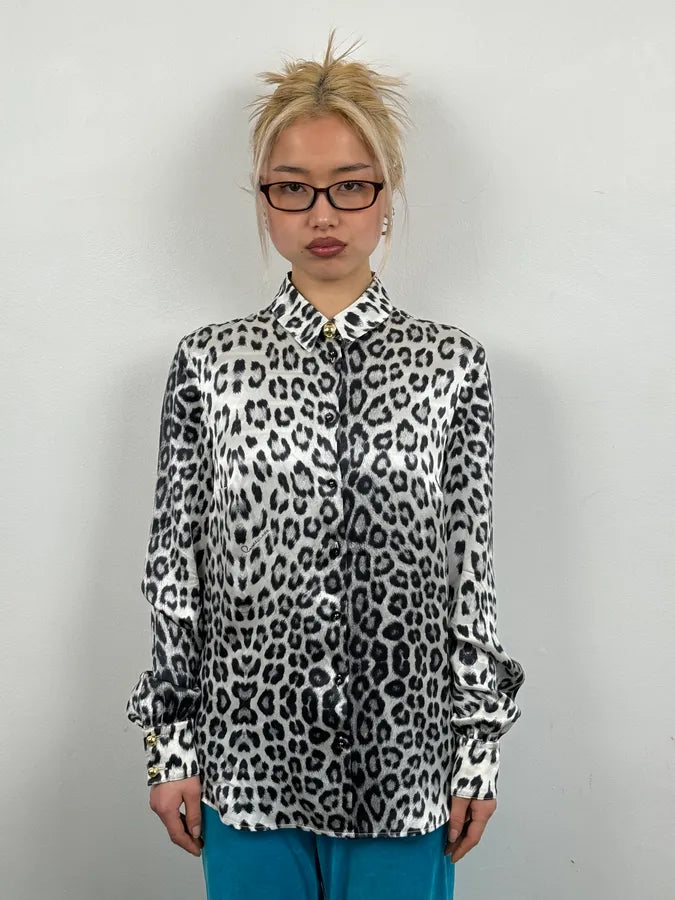2010s Cavalli Black & White Leopard Silk Shirt JmTDmxF 1
