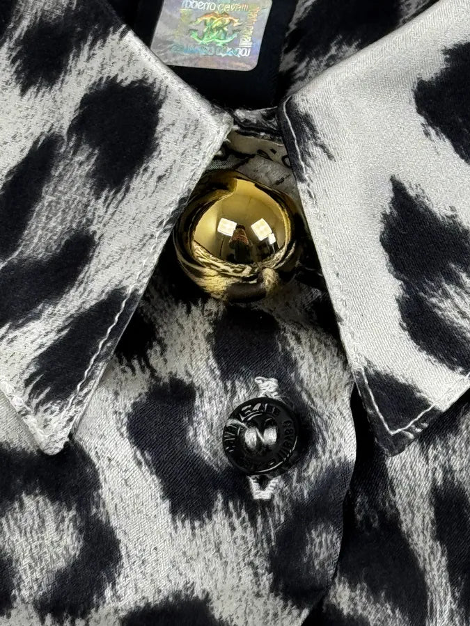2010s Cavalli Black & White Leopard Silk Shirt JmTDmxF 8