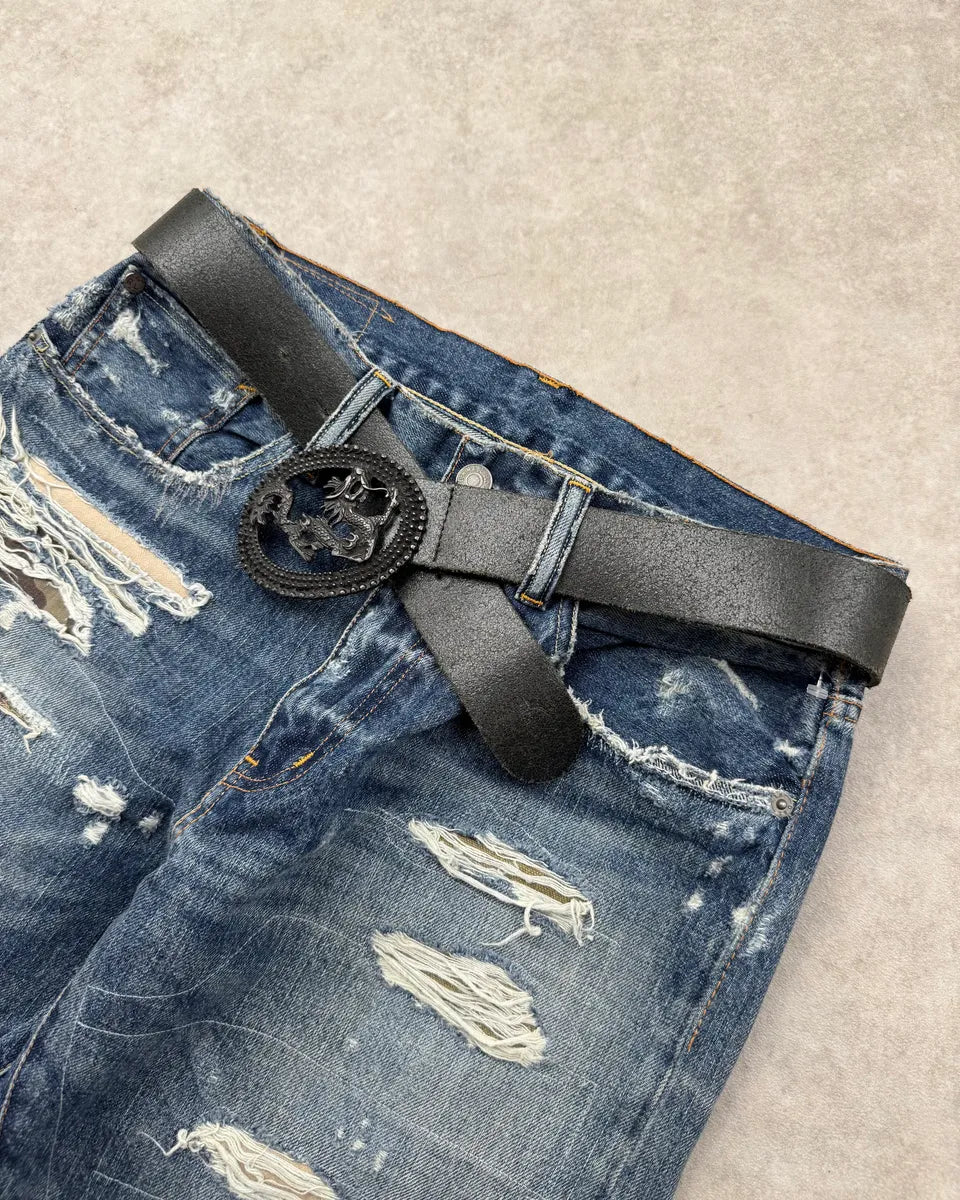 2010s Cavalli Black Leather Dragon Buckle Belt  llMuICV 1