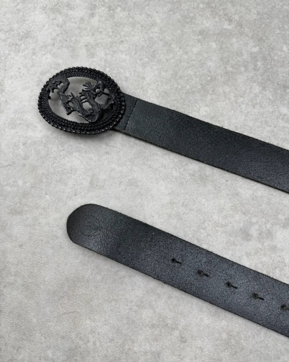 2010s Cavalli Black Leather Dragon Buckle Belt  llMuICV 2