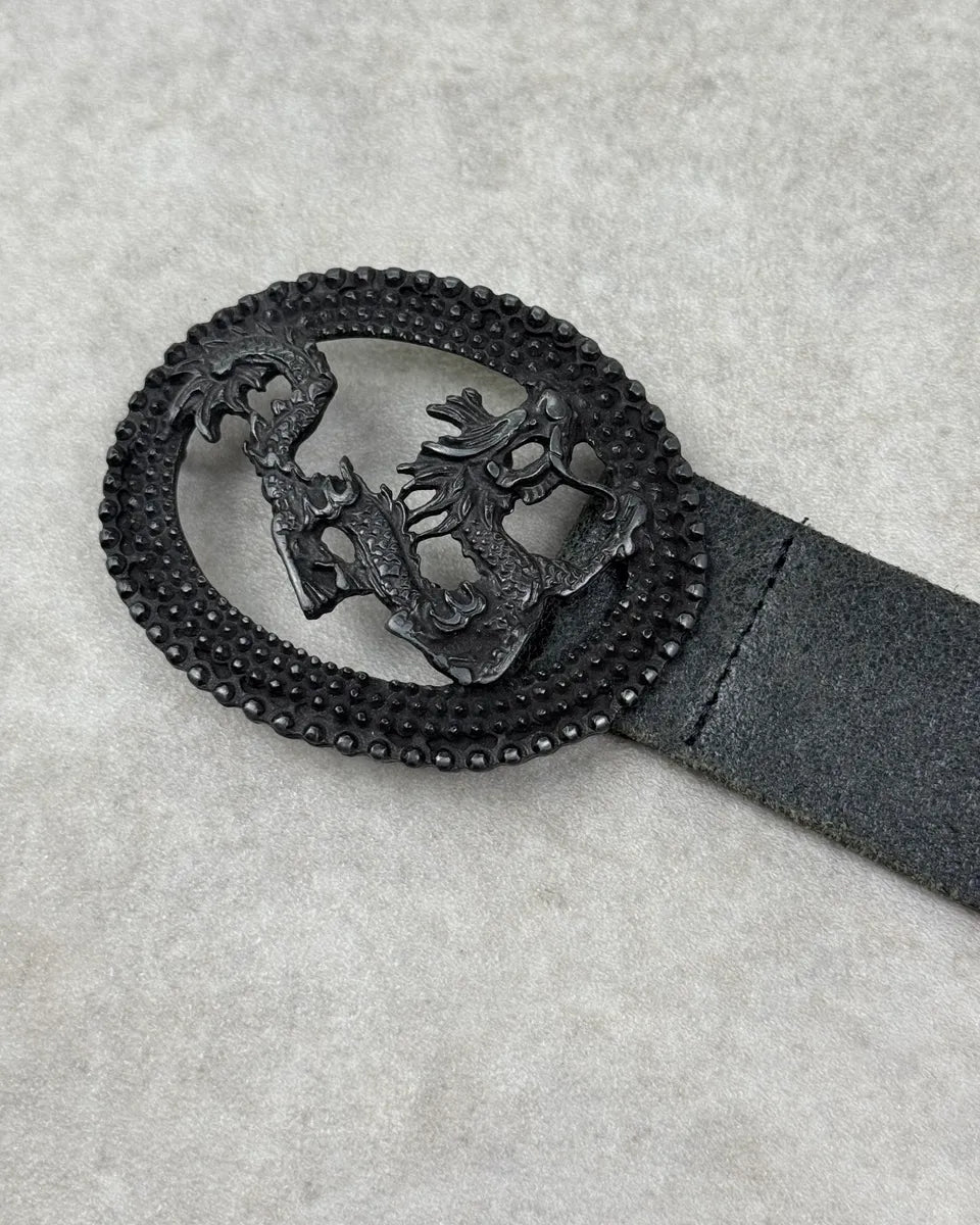 2010s Cavalli Black Leather Dragon Buckle Belt  llMuICV 3