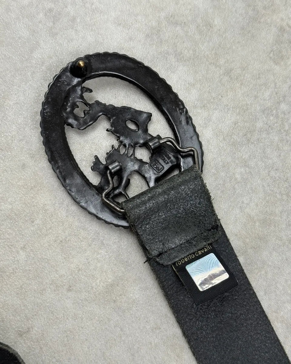 2010s Cavalli Black Leather Dragon Buckle Belt  llMuICV 6