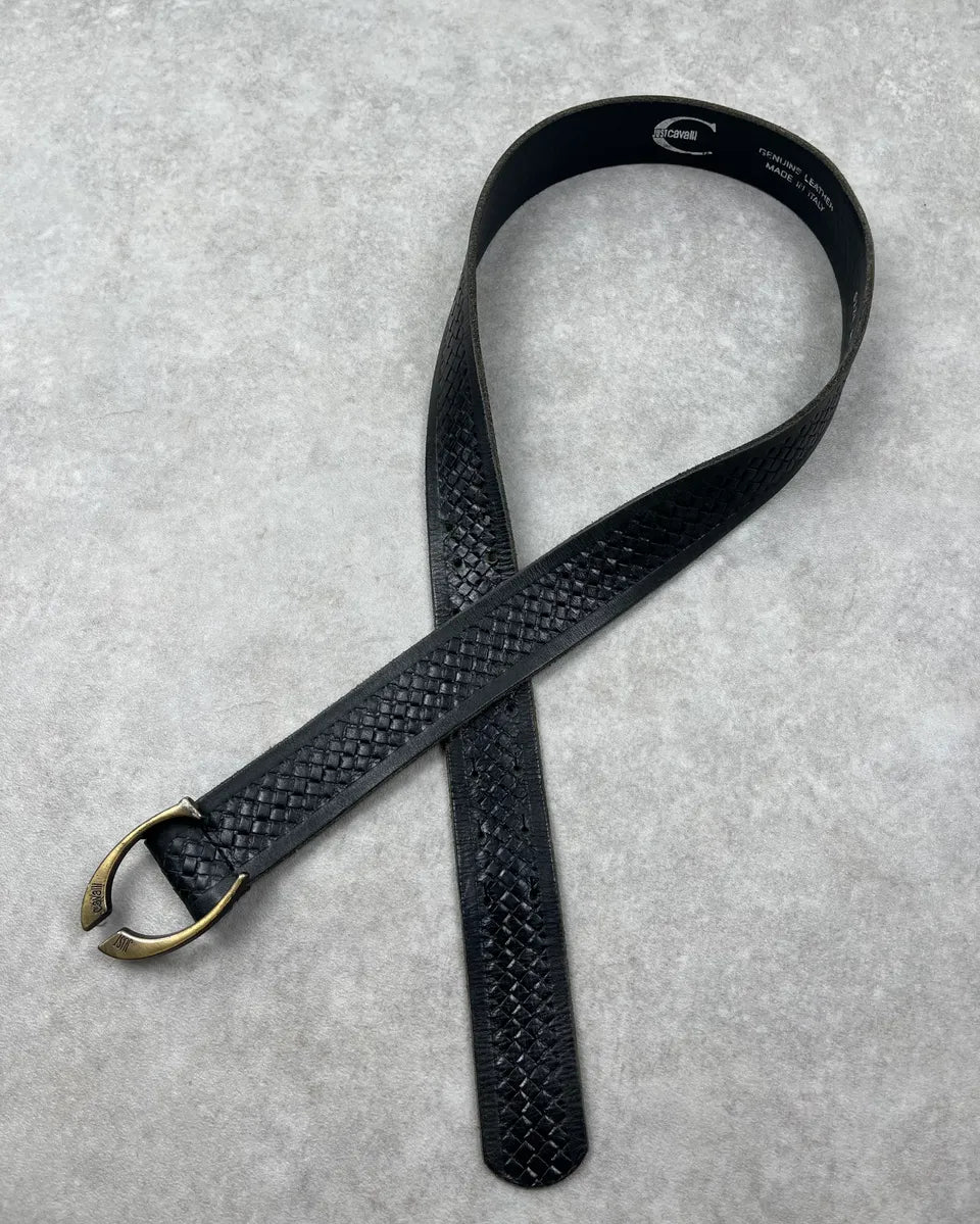 2010s Cavalli Black Leather Woven Belt vrFUCLz 0