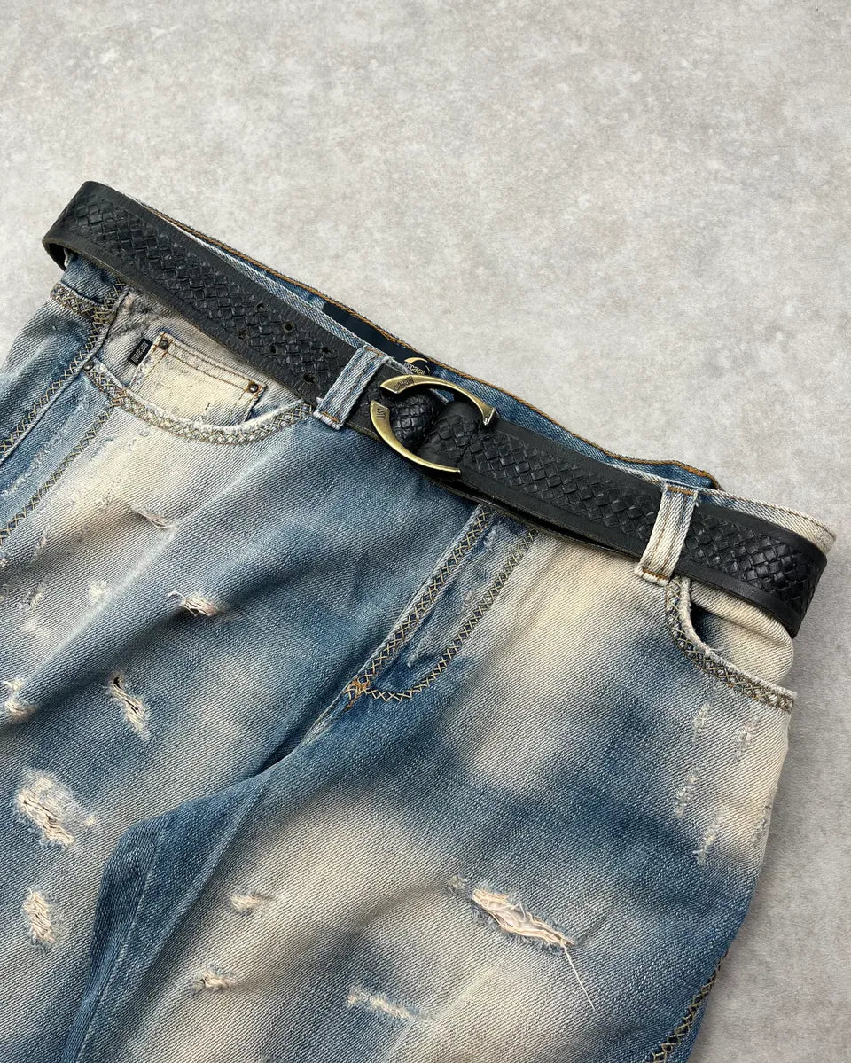 2010s Cavalli Black Leather Woven Belt vrFUCLz 1
