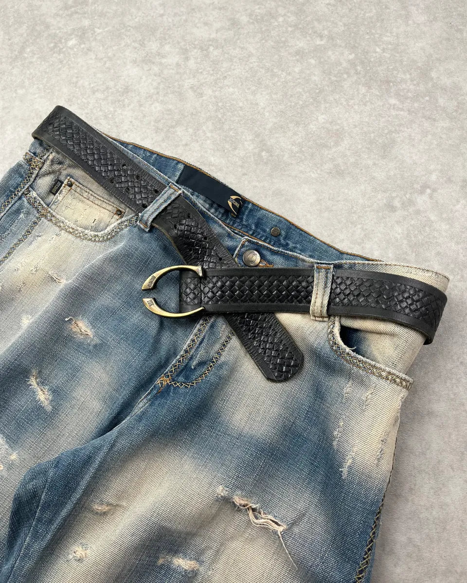 2010s Cavalli Black Leather Woven Belt vrFUCLz 2