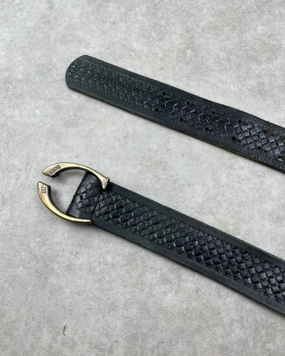 2010s Cavalli Black Leather Woven Belt vrFUCLz 3