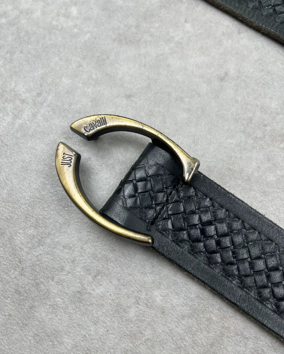 2010s Cavalli Black Leather Woven Belt vrFUCLz 4