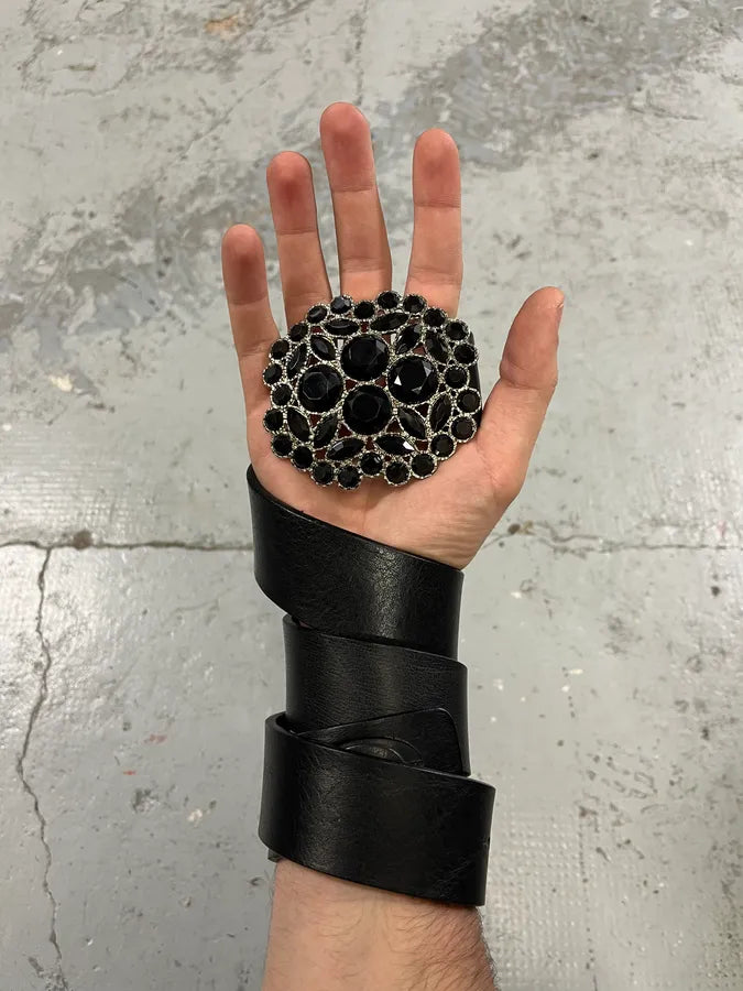 2010s Cavalli Black Ornament Flower Buckle Leather Belt SzATlql 0