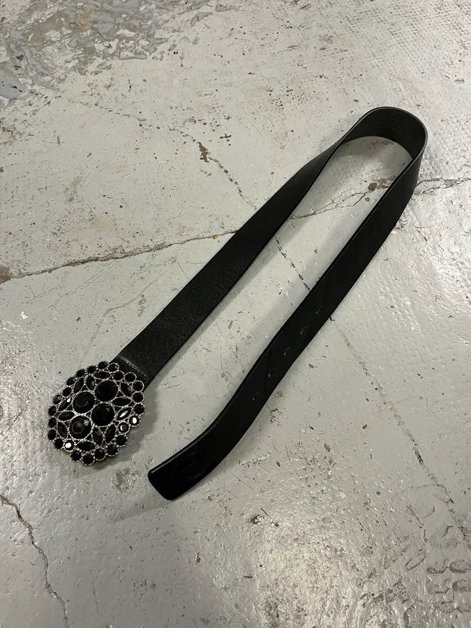 2010s Cavalli Black Ornament Flower Buckle Leather Belt SzATlql 2