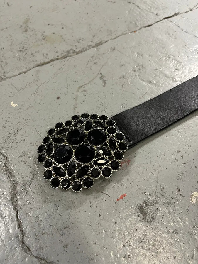 2010s Cavalli Black Ornament Flower Buckle Leather Belt SzATlql 4