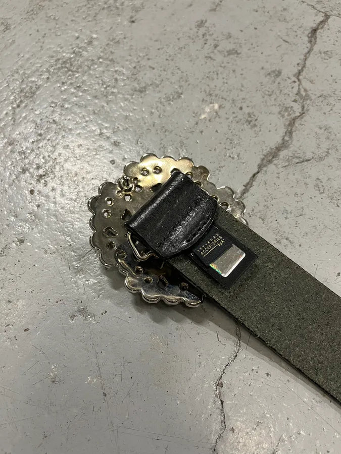 2010s Cavalli Black Ornament Flower Buckle Leather Belt SzATlql 6