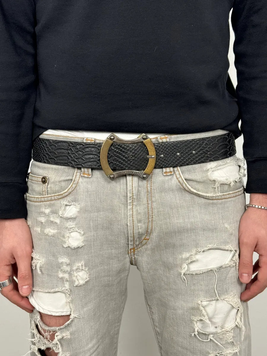 2010s Cavalli Black Python Effect Leather Belt CVYRIfn 0