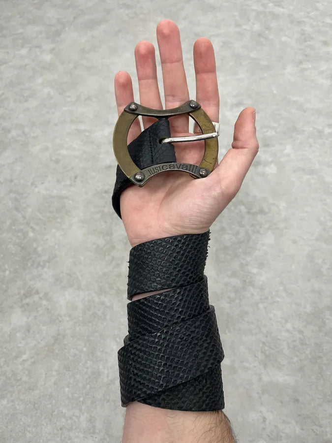 2010s Cavalli Black Python Effect Leather Belt CVYRIfn 1