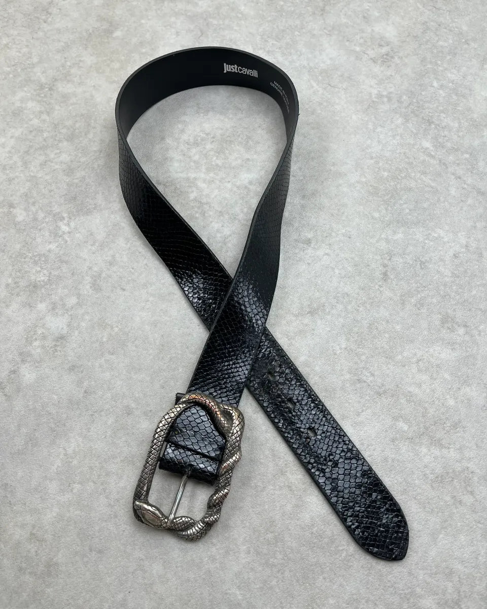 2010s Cavalli Black Python Effect Snake Buckle Leather Belt iyXdahn 0