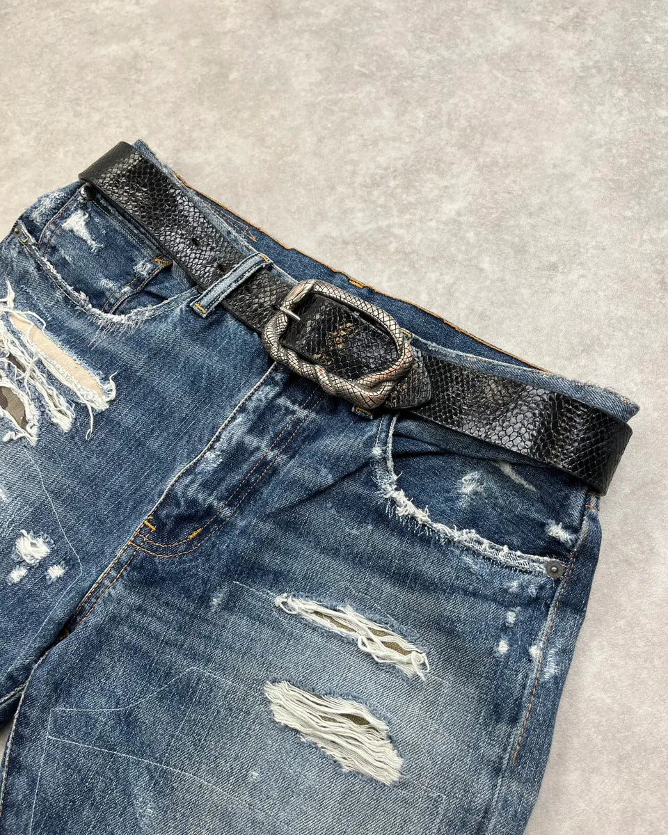 2010s Cavalli Black Python Effect Snake Buckle Leather Belt iyXdahn 1