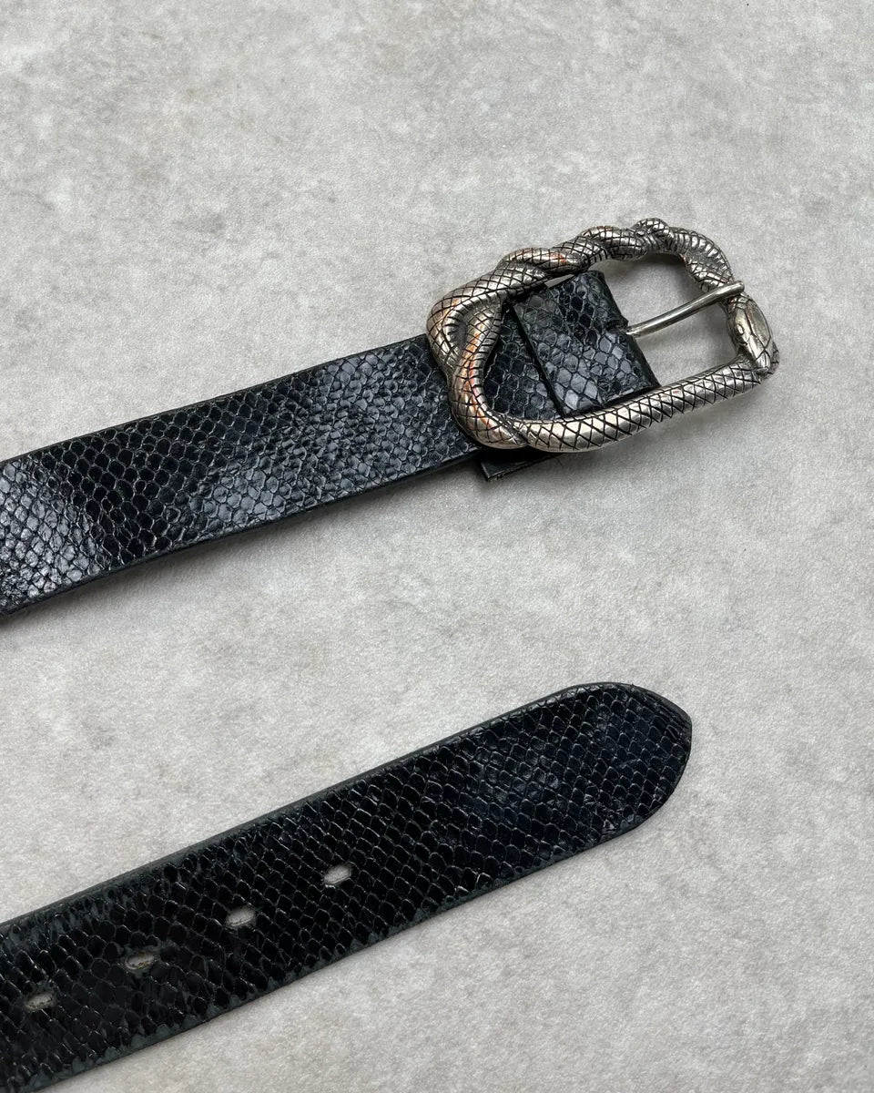 2010s Cavalli Black Python Effect Snake Buckle Leather Belt iyXdahn 3