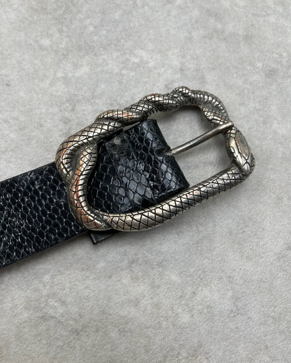 2010s Cavalli Black Python Effect Snake Buckle Leather Belt iyXdahn 4
