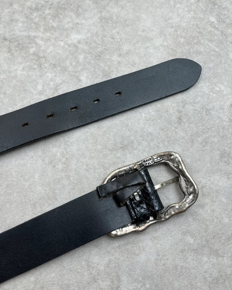 2010s Cavalli Black Python Effect Snake Buckle Leather Belt iyXdahn 5