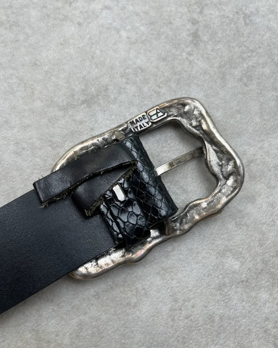2010s Cavalli Black Python Effect Snake Buckle Leather Belt iyXdahn 6