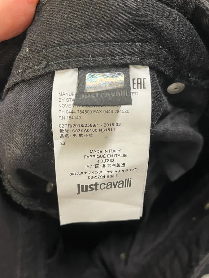 AW2018 Cavalli Black Rock Biker Denim Jeans ZSfCSaX 8