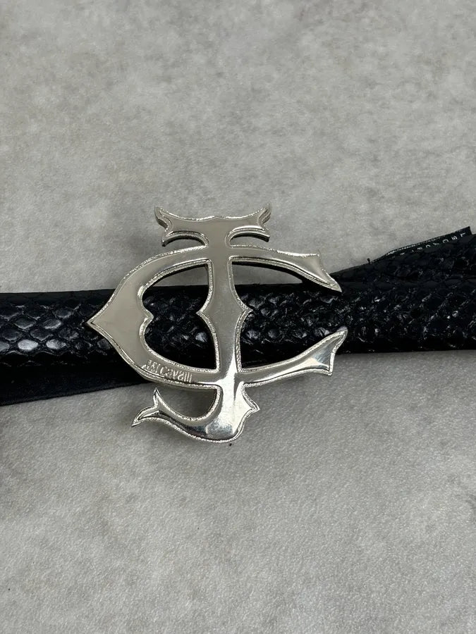 2010s Cavalli Black Signature Python Embossed Leather Belt lJTnaSX 2