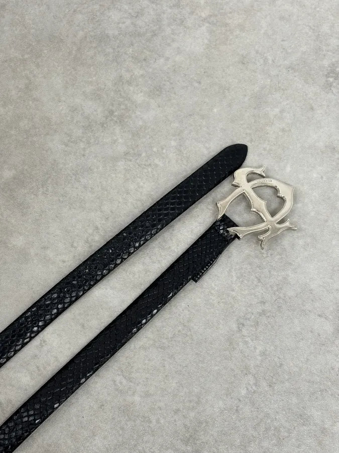 2010s Cavalli Black Signature Python Embossed Leather Belt lJTnaSX 3