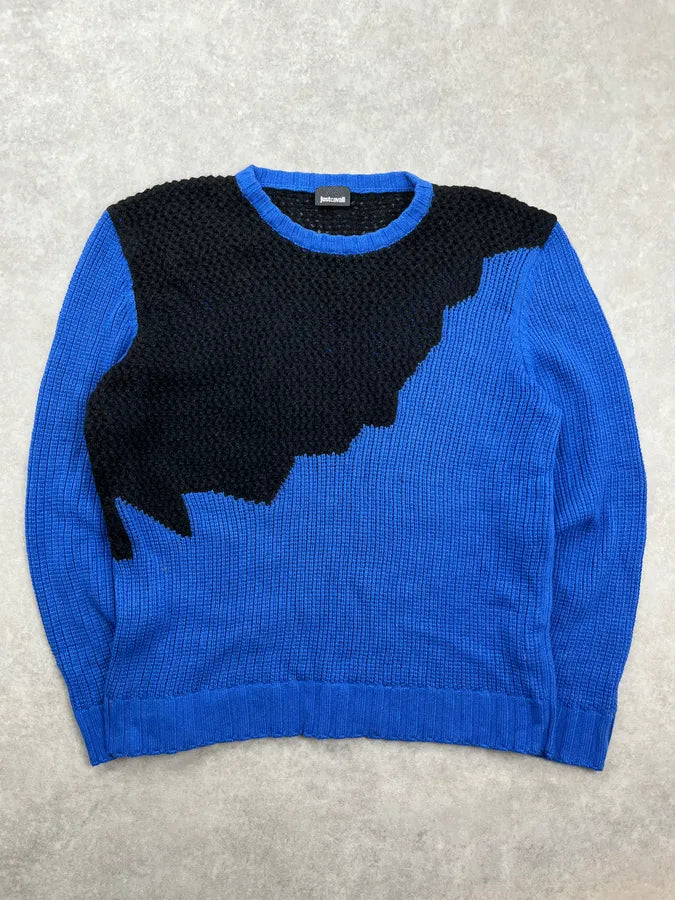2010s Cavalli Blue & Black Contemporary Sweater jSFGJkQ 0