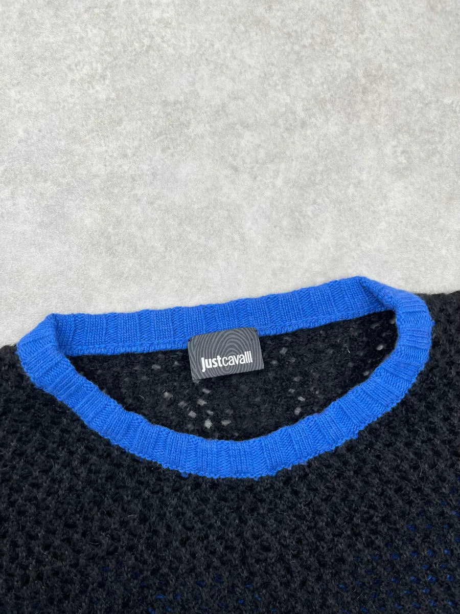 2010s Cavalli Blue & Black Contemporary Sweater jSFGJkQ 8