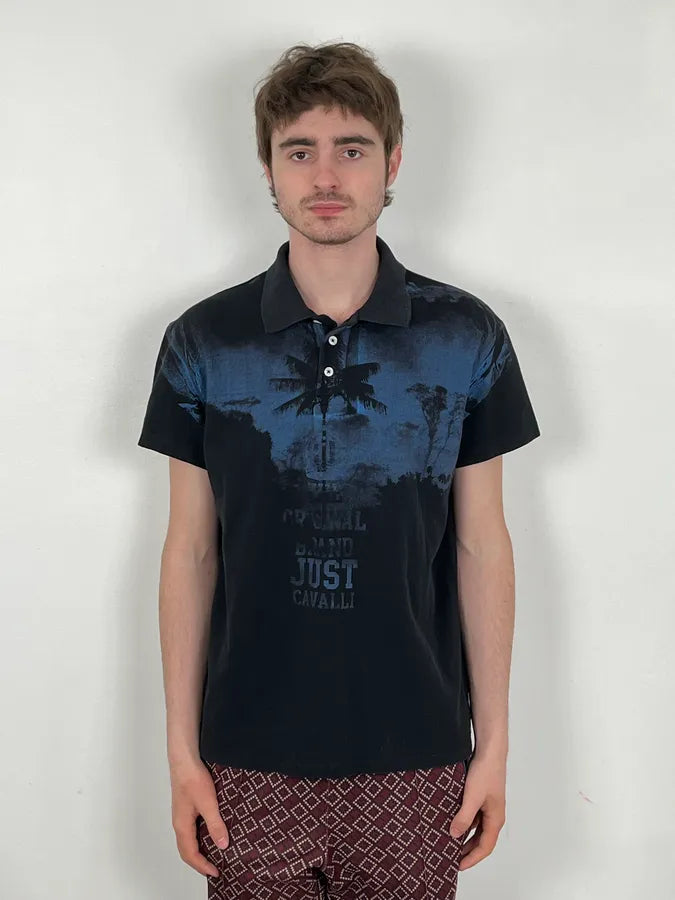 2010s Cavalli Blue & Black Palm Trees Beach Polo JyMkFIh 1