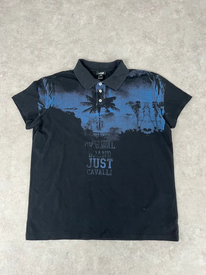 2010s Cavalli Blue & Black Palm Trees Beach Polo JyMkFIh 0