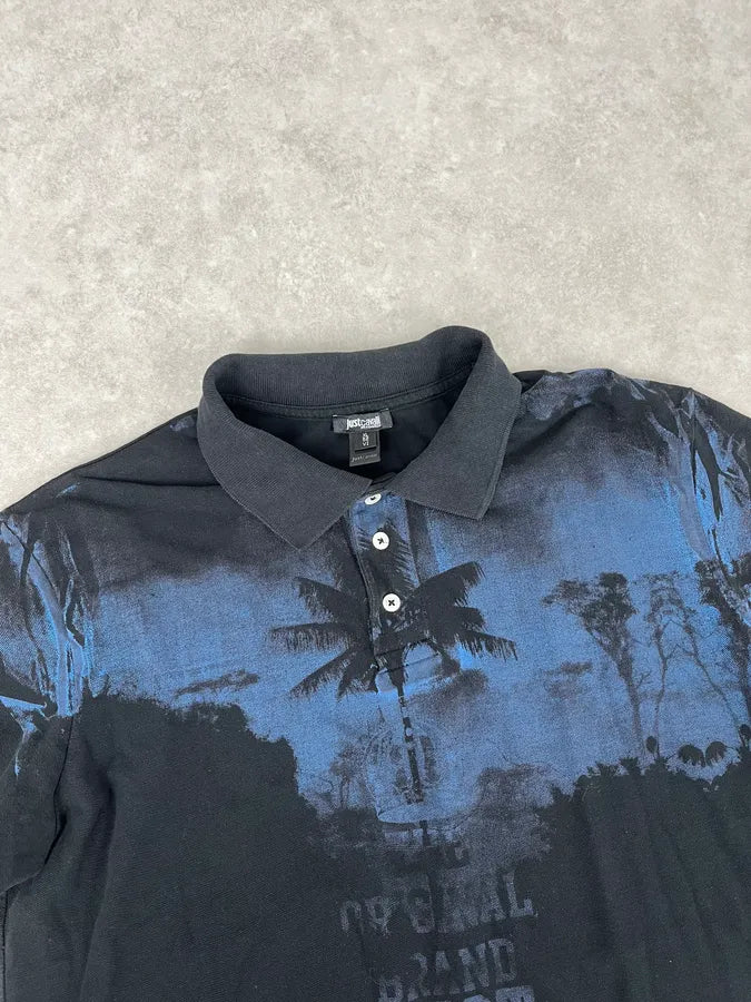 2010s Cavalli Blue & Black Palm Trees Beach Polo JyMkFIh 3