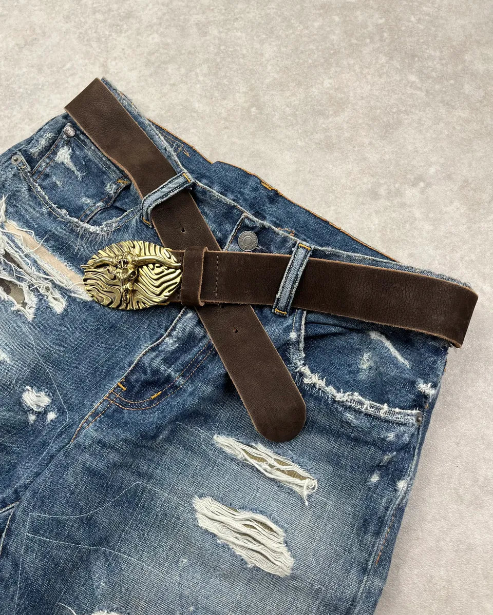2010s Cavalli Brown Leather Gold Bull Buckle Belt nvgvSnh 2