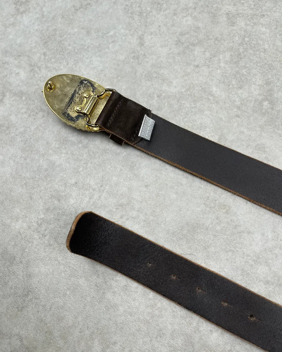 2010s Cavalli Brown Leather Gold Bull Buckle Belt nvgvSnh 5
